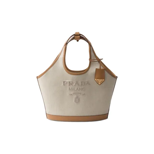 PRADA Linen Blend с кожей вставками сумка-тоут сумка для покупок сумка среднего размера женская бежевая и светло-коричневая