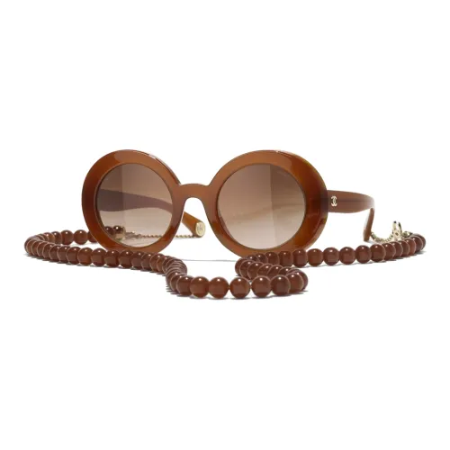 CHANEL Ацетат Круглые Солнцезащитные очки Женские Коричневый