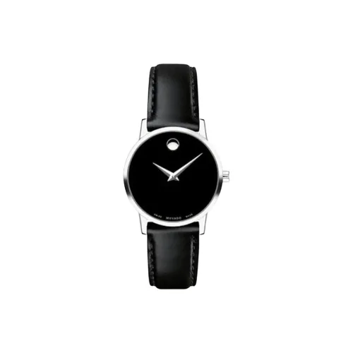 MOVADO Кварцевый механизм Женские часы 28 мм Черный циферблат Корпус из нержавеющей стали Кожаный ремешок