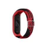 Красный и черный тканевый вязаный одинарный ремешок с круглой формой и пряжкой.