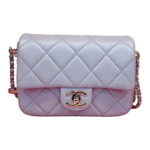 CHANEL Sheepskin Mini Square Flap Bag Crossbody Bag Women's Light Purple