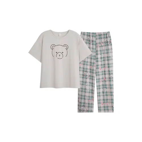 Sha Qian Пижамный комплект Летний Женский Серый Бежевый