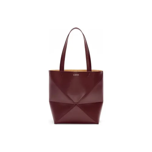 LOEWE Блестящая сумка Tote из коровьей кожи сумка для покупок сумка среднего размера унисекс бордовый красный