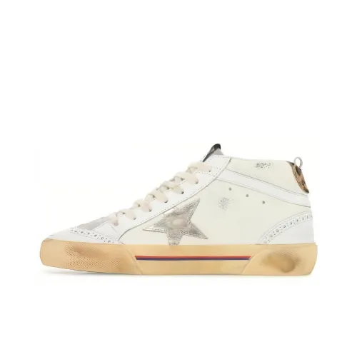Golden Goose Mid Star Стильные Скейтбординги Женские Белые Потертые