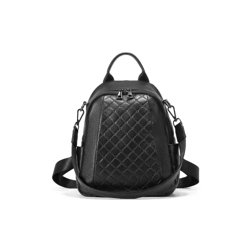 Roberta Di Camerino Корова Кожа Commuter Сумка Студенческий Рюкзак Большой Рюкзак Женский Черный Туманно-Синий