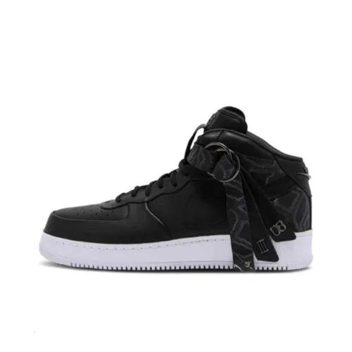 Nike Air Force 1 Амортизация Износостойкий MID Топ Скейтборд Кроссовки Унисекс Черный