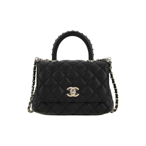 CHANEL Coco Handle Коровья кожа крупнозернистая Сумка через плечо Сумка мини Женская Черная