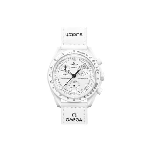 SWATCH Omega Коллаборация Кварцевый механизм Мужские часы Часы 42 мм Белый циферблат Биокерамика Корпус часов Нейлоновый ремешок