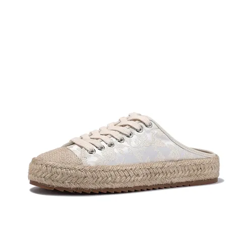 BELLALILY Резиновая подошва Вышивка Устойчивые к истиранию Домашние тапочки Женские Экрю