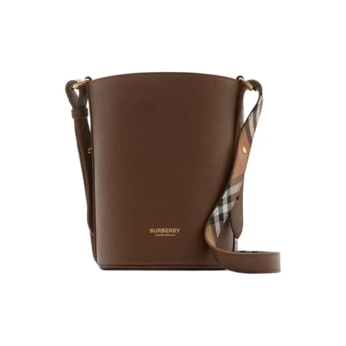 Burberry Рельефная Телячья Кожа Ведрообразная Сумка Сумка через плечо Сумка через плечо Маленькая Женская Сумка Земляной Тон