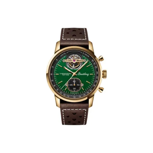 Breitling Автоматический Механический Часы Мужские Циферблат 43 мм Зеленый Бронза Корпус Часы Ремешок из Коровьей Кожи