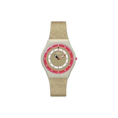 Swatch Quartz Механизм Женские часы 34 мм Бежевый циферблат Керамический корпус Часы Ткань Ремешок