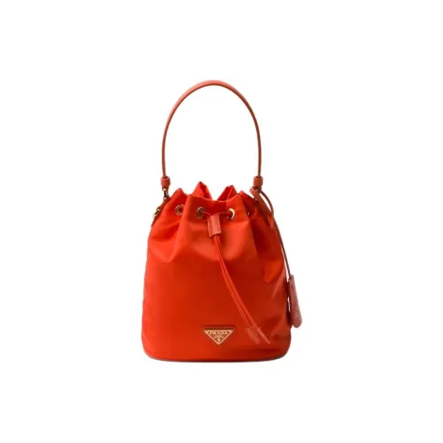 PRADA Ткань с кожаными вставками ведрообразная сумка сумка через плечо мини-сумка женская апельсин