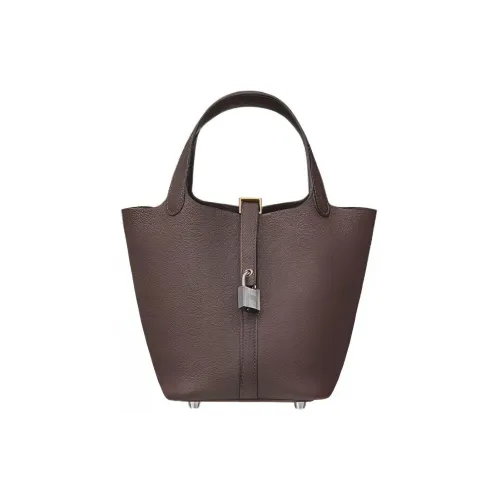 HERMES Picotin Lock BARENIA Faubourg Седло Кожа Сумка-ведро Сумка Женские 46 Ebene Эбеновый