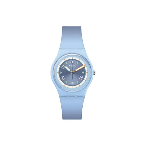 Swatch Quartz Механизм Женские часы 34 мм Синий циферблат Керамика Чехол часов Силиконовый ремешок SO31L100