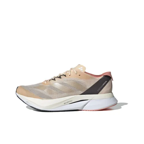 Adidas Adizero Boston 12 Амортизаторы Slip-resistant Низкий топ Карбоновая плита Беговые кроссовки Унисекс Бежево-желтый