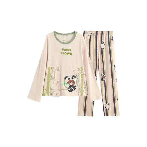 FENTENG x LINE FRIENDS Пижамный комплект Женские Бежевый Абрикос