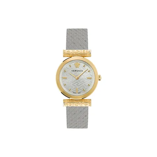 VERSACE Женские часы Кварцевый механизм Ремешок из нержавеющей стали 34 мм Белый циферблат VE6J00523