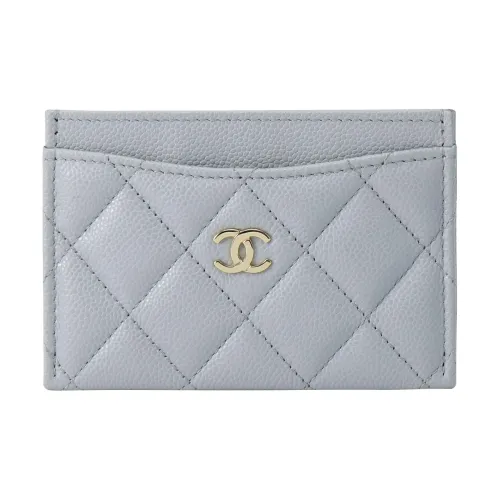 CHANEL Рельефный Яркий Телячья Кожа Держатель для Карт Держатель для Карт Унисекс Серый