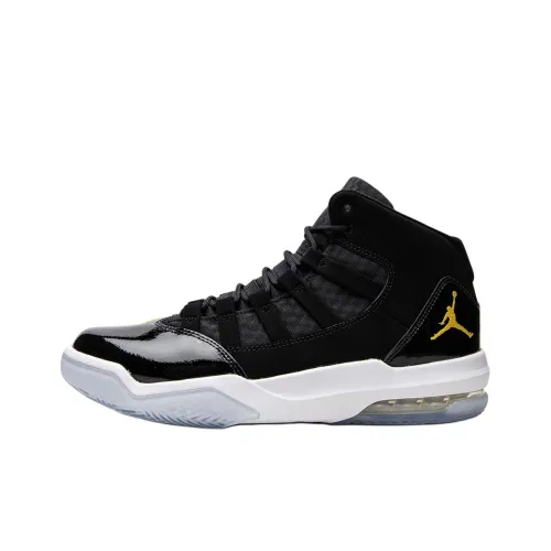Jordan Max Aura Черный Золотой Амортизация Противоскользящий Устойчивый к истиранию MID Топ