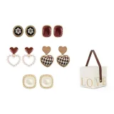 Комплект из 5 сережек-гвоздиков, смешанного цвета, белый, подарочная коробка