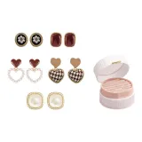 Комплект из 5 сережек-гвоздиков с разными цветами в подарочной коробке ручной работы