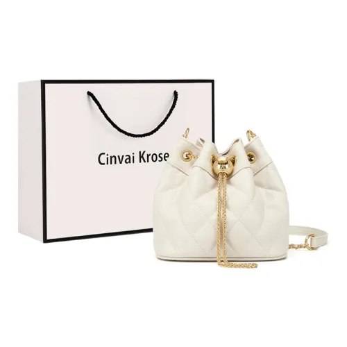 CinvaiKrose Сумка через плечо из коровьей кожи ведрообразная сумка маленькая женская черный экрю