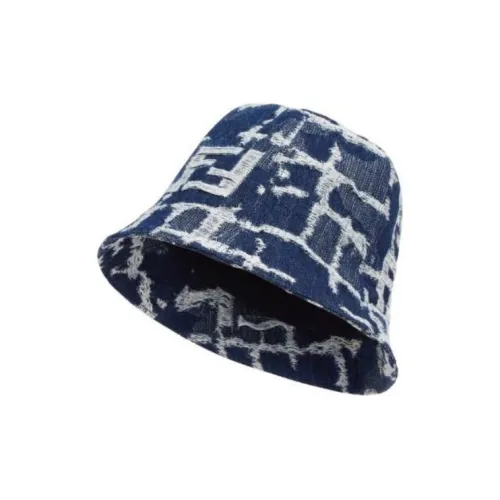 FENDI Cotton Linen Bucket Hats Men's Blue