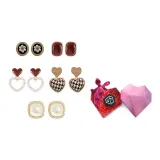 Комплект из 5 сережек-гвоздиков с смешанными цветами, в форме сердца, в подарочной коробке
