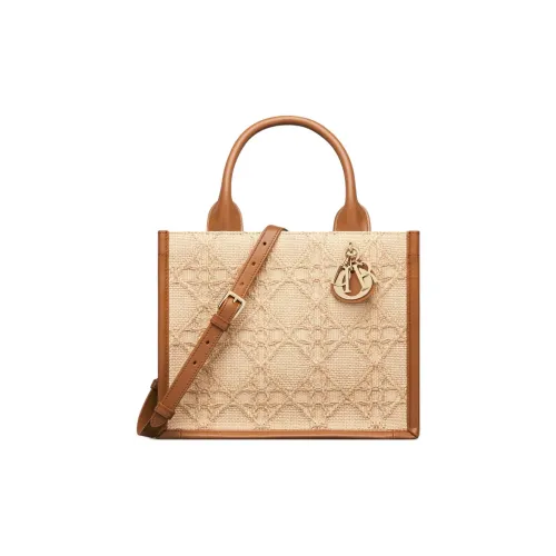 DIOR BookTote Плетеный узор Рафия Трава Сумка через плечо Сумка Маленькая Женская Бежевая