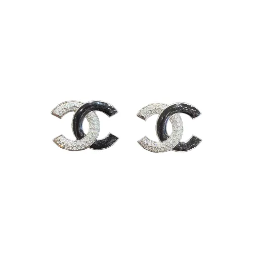 CHANEL Rhinestone Stud Earrings Women's Silver CHANEL Rhinestone Серьги-гвоздики Женские Серебряные