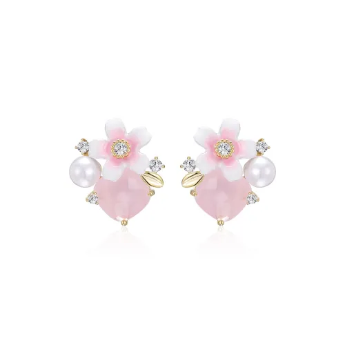 CAROMAY 925 Серебро Серьги-гвоздики Женские Персиково-розовый Мятно-зеленый