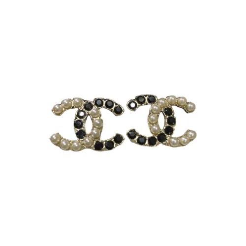 CHANEL Металл Стразы Серьги-гвоздики Женские Черный Белый