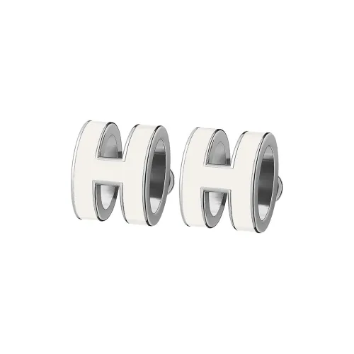 HERMES POP H Collection Серьги-гвоздики с покрытием из палладия металлический компонент женский белый с серебряным инкрустацией