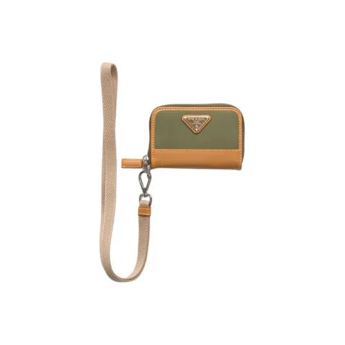 PRADA Переработанный нейлон кошелек для монет мужской армейский зеленый и карамель