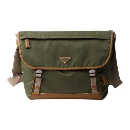 PRADA Переработанный нейлон с кожаными вставками Сумка через плечо Сумка на плечо Мужская Армейский зеленый и Карамель