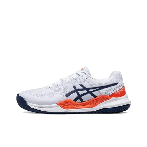 ASICS Гель Resolution 9 Амортизация Износостойкий Низкий Топ Детские Кроссовки для Тренировок Белый Синий Подростки