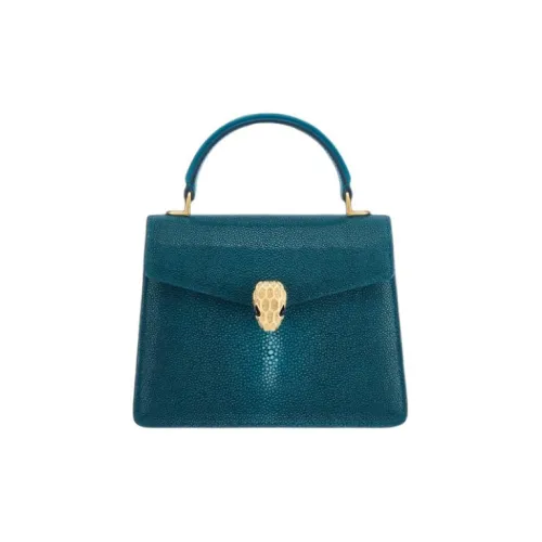 BVLGARI Serpenti Forever Series Кожа Galuchat Сумка через плечо Сумка среднего размера Женская Синяя