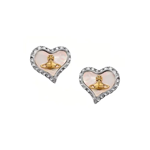 Vivienne Westwood Silver Diamond White Shell Stud Earrings Women's