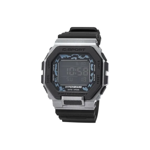 HYPERGRAND Watch Кварцевый механизм Резиновый ремешок Черный циферблат Унисекс