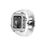 Серебряный корпус, прозрачный ремешок.