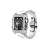 Серебряный корпус, белый ремешок.