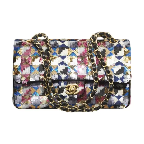 CHANEL Classic Flap CF Вышивка с парчой Сумка через плечо Сумка Женская Черная и Разноцветная