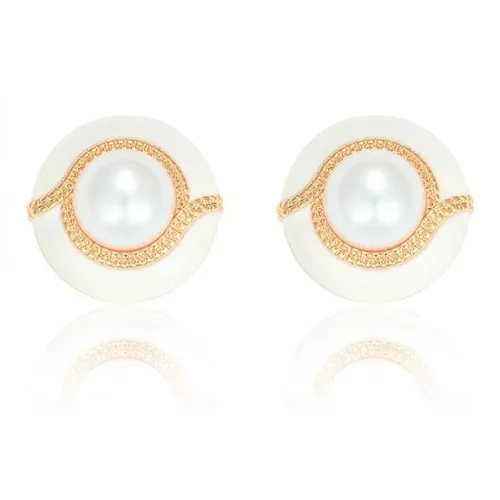 Exhibition Shell Pearl Enamel Drop Glaze Silver Needle Stud Earrings Women's