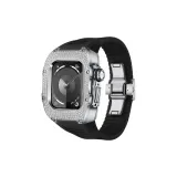 Серебряный корпус, черный ремешок.