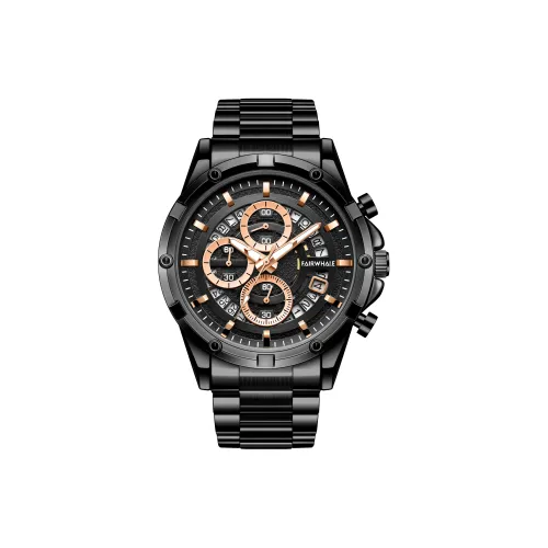 FAIRWHALE Driver Collection Кварцевый механизм Металлический ремешок Часы Мужские Золотистый циферблат