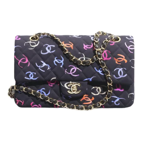 CHANEL Classic Flap CF Печатная ткань через плечо Сумка Сумка для женщин Черный и разноцветный