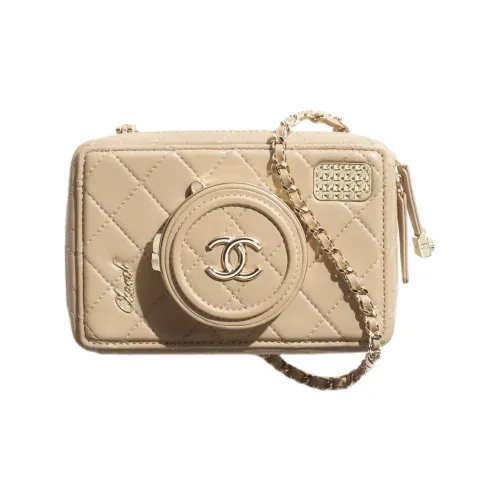CHANEL Lambskin Camera Bag Shoulder Bag Women's Dark Beige