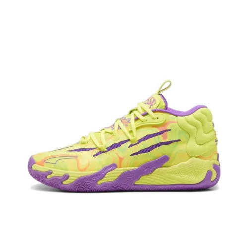 LAMELO BALL X PUMA MB.03 Устойчивый к истиранию Дышащий MID Баскетбольные кроссовки Унисекс Желтый Фиолетовый