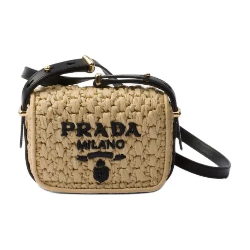 PRADA Raffia с кожаными вставками сумка через плечо женская бежевый и черный